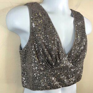 Lulus Womens Babydoll Sequin Tank Top Size XL Silver Rave Festival Party Weekend